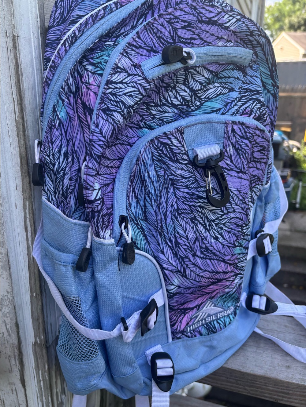 High Sierra Feather-Print Women's Backpack in Lavender and Light Blue